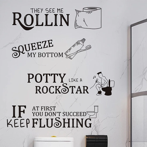 Funny Bathroom Wall Stickers Removable PVC Decals With Humorous English Phrases For Restroom Toilet Sign Decoration