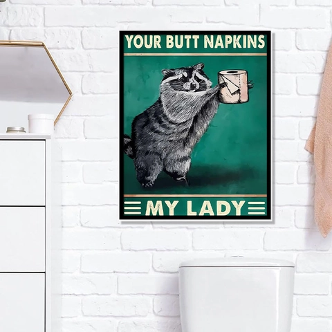 Lustiger Waschbär Klopapier Wandaufkleber Vintage Humor Badezimmer Deko Abnehmbar PVC Wasserdicht Wandbild My Lady
