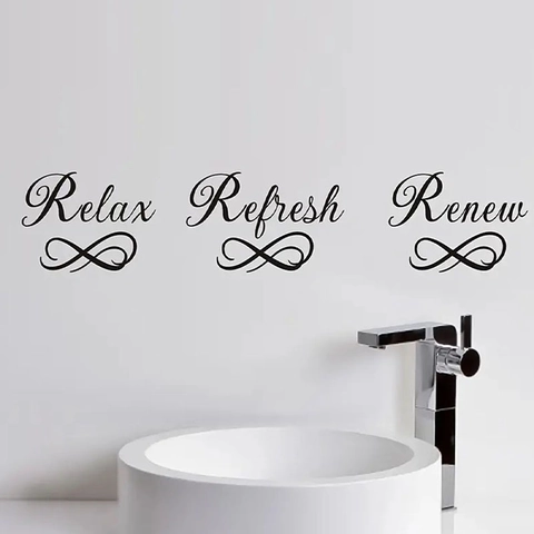 Pegatina de Pared Infinito Relax Refresh Renew Negro PVC Removible DIY Letras Adhesivas para Decoración de Sala Dormitorio Baño