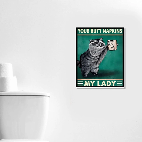 Lustiger Waschbär Klopapier Wandaufkleber Vintage Humor Badezimmer Deko Abnehmbar PVC Wasserdicht Wandbild My Lady