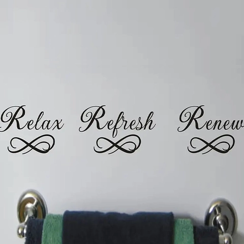 Pegatina de Pared Infinito Relax Refresh Renew Negro PVC Removible DIY Letras Adhesivas para Decoración de Sala Dormitorio Baño