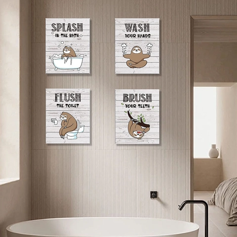 Pegatinas de Pared de Baño de Perezoso de Dibujos Animados Reglas de Baño Eslógan PVC Calcomanías de Pared Autoadhesivas Removibles