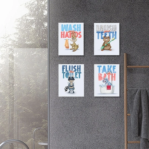 Pegatinas de Pared de Baño de Animales de Dibujos Animados Removibles para Habitación Niños PVC Lavarse las Manos Decoración