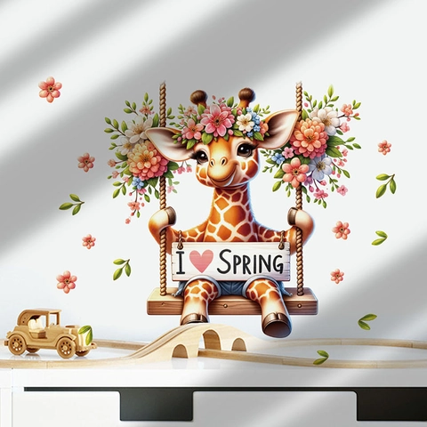 Adesivi Murali Animali Cartoni Animati Floreali in PVC Rimovibili Decalcomanie da Parete per Cameretta Bambini Soggiorno