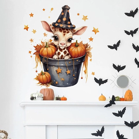 Halloween Kürbis Tier Wandaufkleber PVC Abnehmbare Cartoon Katze Hund Zaubererhut Aufkleber Für Wohnzimmer Schlafzimmer Party Deko