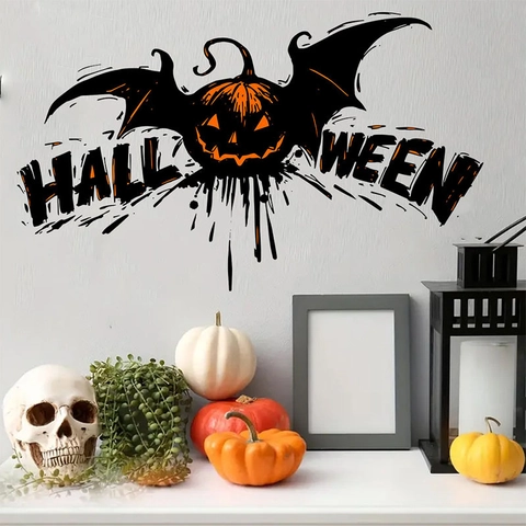 Halloween Wandaufkleber Kürbis Fledermausflügel Abnehmbares PVC Dekor Für Wohnzimmer Schlafzimmer Party Home Dekor