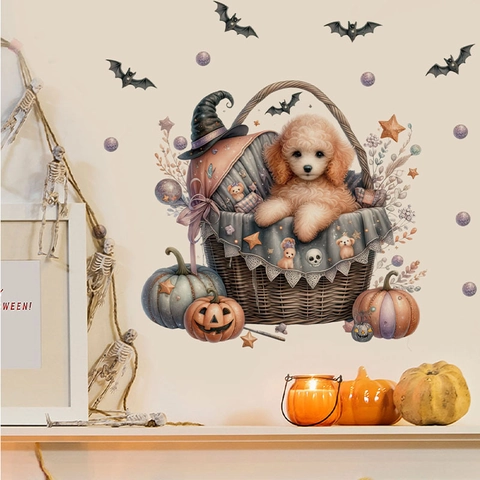 Adesivi Murali Animali Cartoni Animati Halloween San Patrizio PVC Removibile Zucca Orsetto Barboncino Decalcomanie Per Soggiorno
