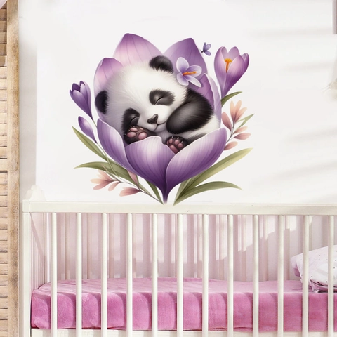 Süße Cartoon Tier Schlafen In Blumen Wandtattoo PVC Abnehmbarer Aufkleber Für Wohnzimmer Kinderzimmer Deko Wandkunst