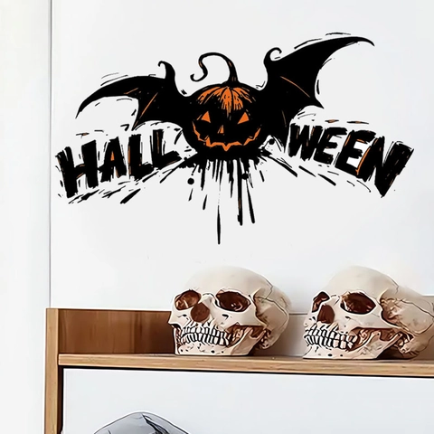 Halloween Wandaufkleber Kürbis Fledermausflügel Abnehmbares PVC Dekor Für Wohnzimmer Schlafzimmer Party Home Dekor