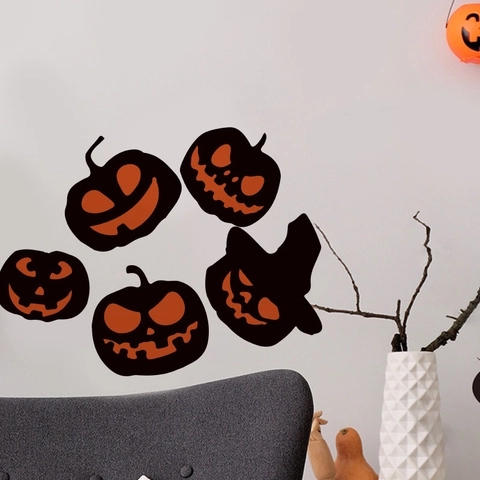 Cartoon Halloween Kürbis Wandaufkleber Abnehmbar PVC Selbstklebend Jack-O-Lantern Wandtattoo Für Wohnzimmer Schlafzimmer Deko