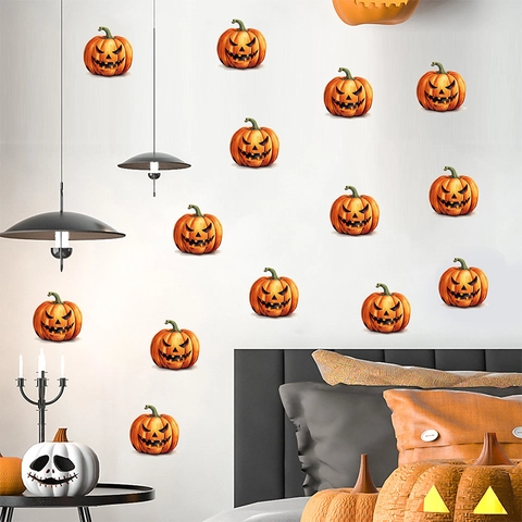 Halloween Kürbis Wandaufkleber Abnehmbare PVC Aufkleber Jack-O-Lantern Skelett Spinne Katze Muster Home Deko Für Wohnzimmer