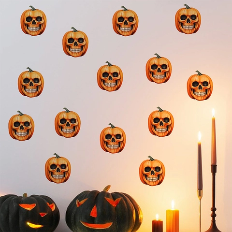 Halloween Kürbis Wandaufkleber Abnehmbare PVC Aufkleber Jack-O-Lantern Skelett Spinne Katze Muster Home Deko Für Wohnzimmer