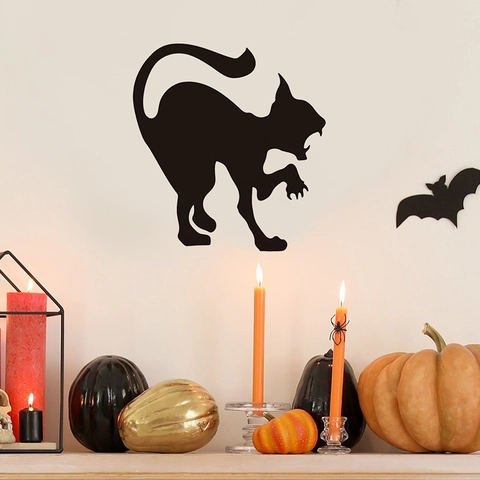 Halloween Wandtattoos Schwarz Silhouette Katze Hexe Sugar Skull Frau Zitate Abnehmbare PVC Aufkleber Für Home Party Deko