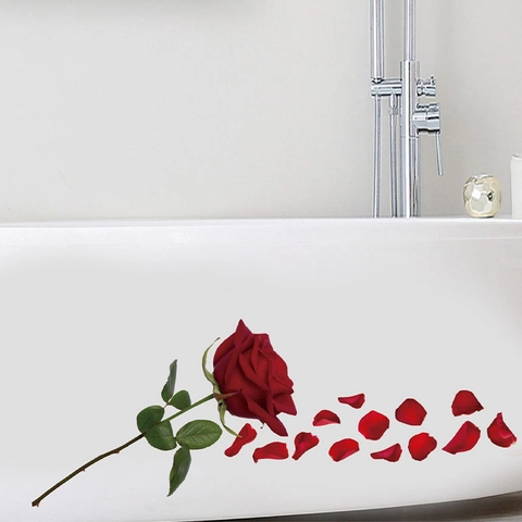 Adesivo per Vasca da Bagno a Forma di Rosa Realistico Decalcomania da Parete Floreale in PVC Rimovibile per Bagno Decorazione Romantica DIY