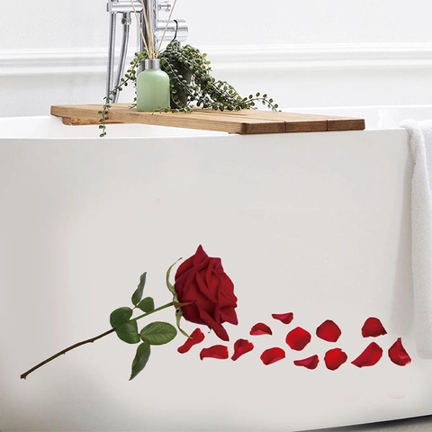 Adesivo per Vasca da Bagno a Forma di Rosa Realistico Decalcomania da Parete Floreale in PVC Rimovibile per Bagno Decorazione Romantica DIY