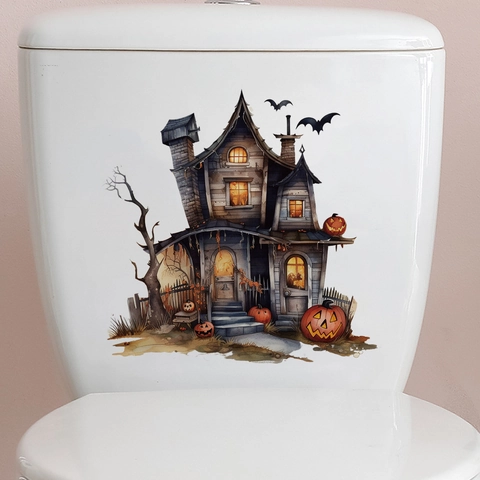 Halloween Pompoen Kasteel Toiletsticker PVC Zelfklevend Verwijderbaar Spookhuis Badkamer Wandsticker Feestelijke Huisdecoratie