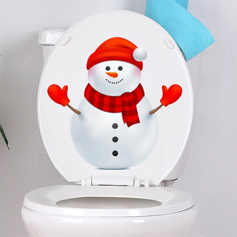 Christmas Snowman Toilet Sticker Waterproof PVC Removable Festive Bathroom Decoration Decal With Red Hat Scarf For Holiday