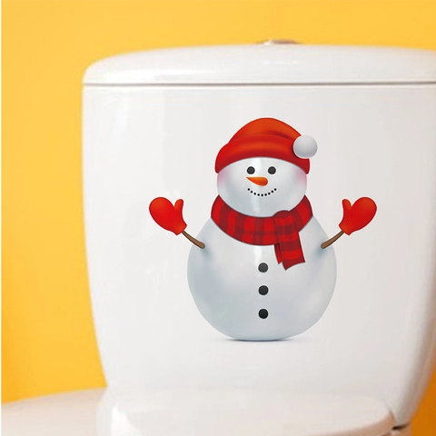Christmas Snowman Toilet Sticker Waterproof PVC Removable Festive Bathroom Decoration Decal With Red Hat Scarf For Holiday