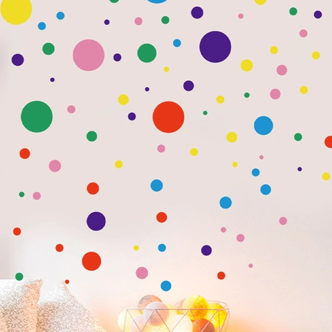 Pegatinas de Pared de Lunares de Colores del Arco Iris Para Dormitorio Infantil Sala de Estar PVC Autoadhesivo Decoración Hogar