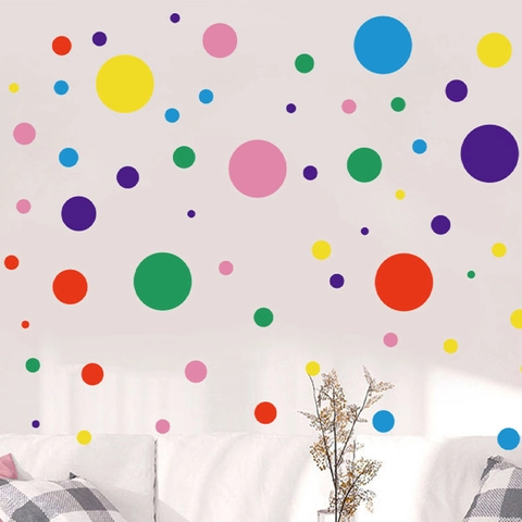 Pegatinas de Pared de Lunares de Colores del Arco Iris Para Dormitorio Infantil Sala de Estar PVC Autoadhesivo Decoración Hogar