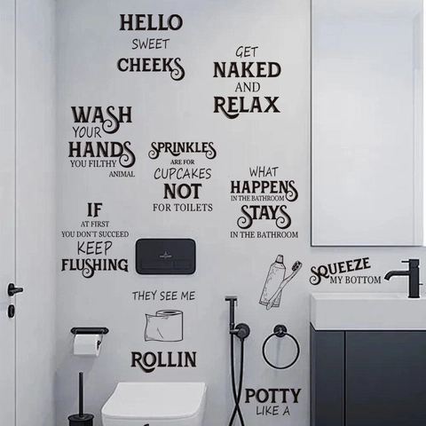 Grappige Badkamer Muurstickers Waterdicht PVC Verwijderbare Engelse Citaten Decals Voor Toilet Badkuip Modern Minimalistisch Huis Muurkunst