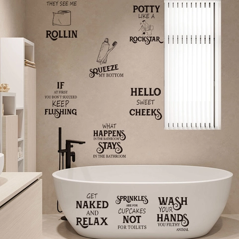 Grappige Badkamer Muurstickers Waterdicht PVC Verwijderbare Engelse Citaten Decals Voor Toilet Badkuip Modern Minimalistisch Huis Muurkunst