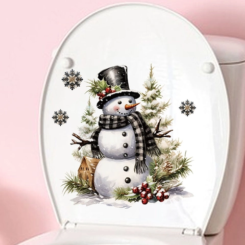 Kerst Rendier Sneeuwpop Kerstman Toiletdeksel Sticker Verwijderbare PVC Decal Feestelijke Badkamer Decor Kerst Muursticker