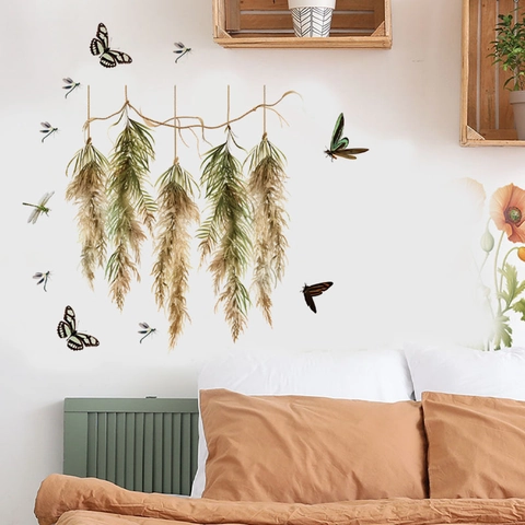 Sonnenblume Botanische Wandtattoos Abnehmbar PVC Selbstklebend Pflanzen Schmetterling Biene Wandsticker Für Wohnzimmer Deko
