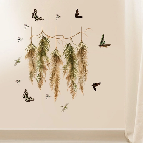 Sonnenblume Botanische Wandtattoos Abnehmbar PVC Selbstklebend Pflanzen Schmetterling Biene Wandsticker Für Wohnzimmer Deko