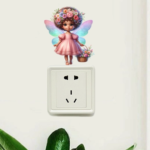 Cartoon Schmetterling Fee Lichtschalter Aufkleber Wasserdicht PVC Abnehmbare Wandtattoo Für Wohnzimmer Schlafzimmer Kinderzimmer Home Dekor Kunst
