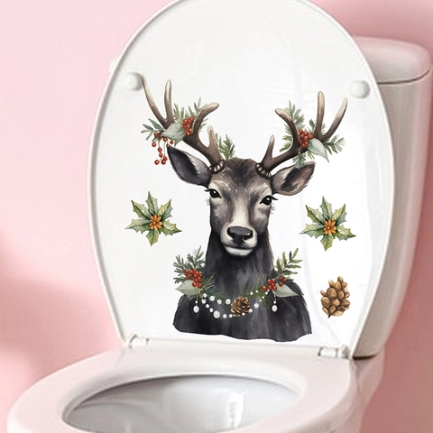 Kerst Rendier Sneeuwpop Kerstman Toiletdeksel Sticker Verwijderbare PVC Decal Feestelijke Badkamer Decor Kerst Muursticker
