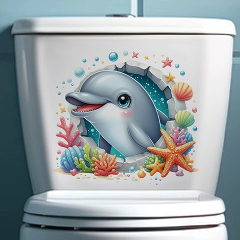 3D Cartoon Marine Animal Toilet Stickers PVC Waterproof Removable Wall Decal Dolphin Turtle Lobster Octopus Bathroom Decor