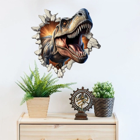 3D Dinosaurier Wandtattoo Abnehmbare PVC Selbstklebende T-Rex Wanddurchbruch Aufkleber Für Kinderzimmer Wohnzimmer Deko