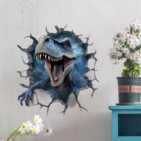 3D Dinosaurier Wandtattoo Abnehmbare PVC Selbstklebende T-Rex Wanddurchbruch Aufkleber Für Kinderzimmer Wohnzimmer Deko