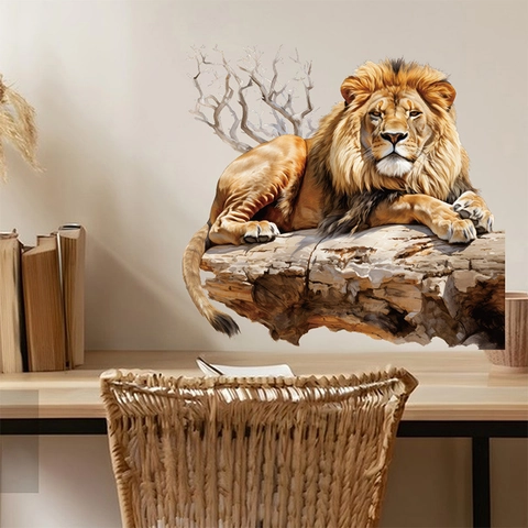 Adesivo da Parete Leone Realistico Decalcomania da Muro Animale in PVC Autoadesivo Rimovibile per Soggiorno Camera da Letto Decorazione