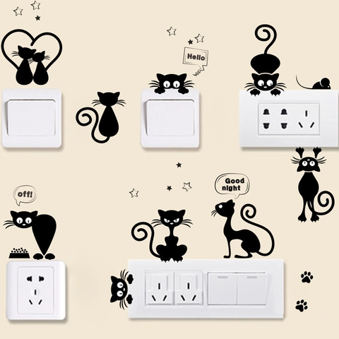 Cartoon Schwarze Katze Silhouette Wandaufkleber Abnehmbare PVC Selbstklebende DIY Haus Deko Wohnzimmer Schlafzimmer Wandtattoo