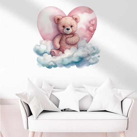 Aquarell Teddybär Wandsticker PVC Abnehmbar Cartoon Tier Aufkleber Für Kinderzimmer Schlafzimmer Haus Dekor
