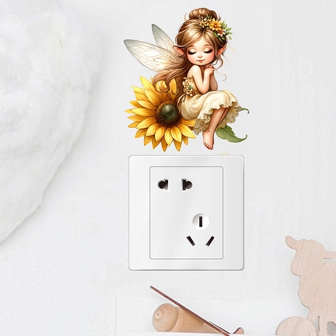 Cartoon Fee Blume Wandaufkleber Abnehmbare PVC Aufkleber Sonnenblume Pilz Schmetterling Mädchen Für Wohnzimmer Schlafzimmer Dekor