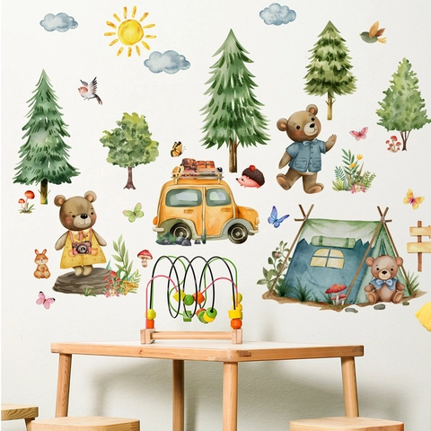 Cartoon Waldtiere Wandaufkleber PVC Abnehmbar Aquarell Bär Affe Dschungel Dekor Für Kinderzimmer Kindergarten Schlafzimmer