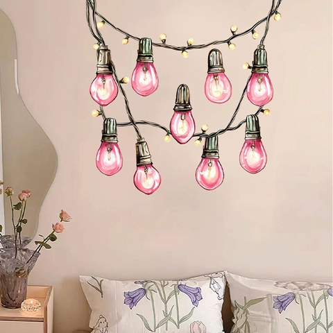 Adesivo da Parete Rosa Lampadina Retrò Dipinto a Mano PVC Decalcomania Decorativa per Camera da Letto Soggiorno Decorazioni Casa Moderne