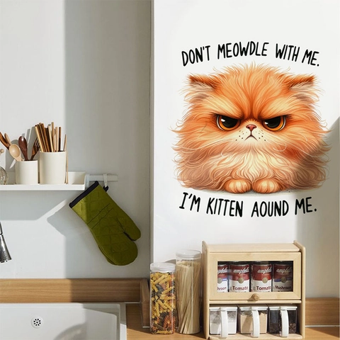 Vinilo Decorativo De Gato Naranja Dibujos Animados Eslógan Divertido PVC Removibile Para Cocina Salón Decoración Hogar