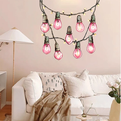Adesivo da Parete Rosa Lampadina Retrò Dipinto a Mano PVC Decalcomania Decorativa per Camera da Letto Soggiorno Decorazioni Casa Moderne