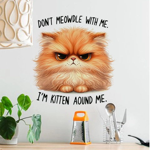 Vinilo Decorativo De Gato Naranja Dibujos Animados Eslógan Divertido PVC Removibile Para Cocina Salón Decoración Hogar
