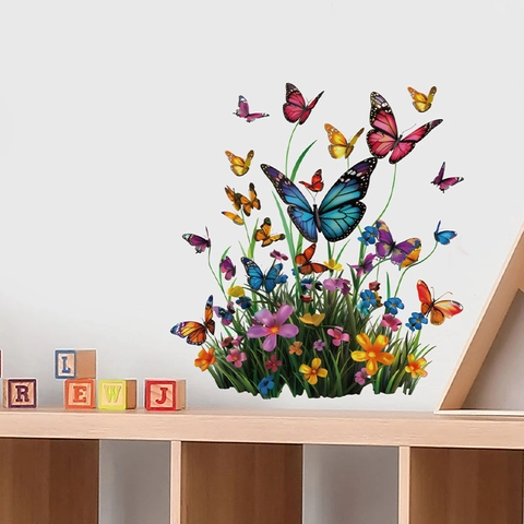 Veelkleurige Vlinder En Bloem Muurstickers Zelfklevende PVC Verwijderbare Florale Muurstickers Voor Woonkamer Slaapkamer Decoratie