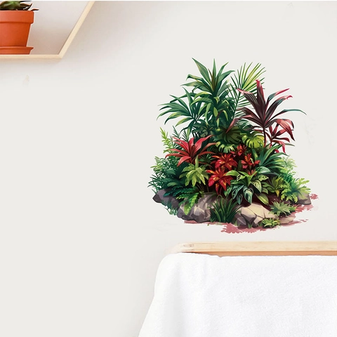 Adesivi Murali in PVC Con Piante Tropicali Moderne Foglie Verdi Impermeabili Rimovibili Decalcomanie Murali Botaniche Per Decorazioni Casa