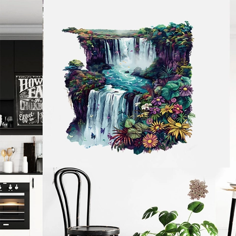 PVC Naturlandschaft Wasserfall Waldpfad Wandtattoo Abnehmbar DIY Haus Deko Für Wohnzimmer Schlafzimmer Wandbild