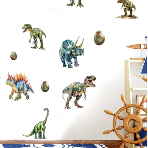 Sticker Mural Dinosaure Dessin Animé Amovible PVC Aquarelle Animaux pour Chambre d'Enfant Salon Décoration Maison
