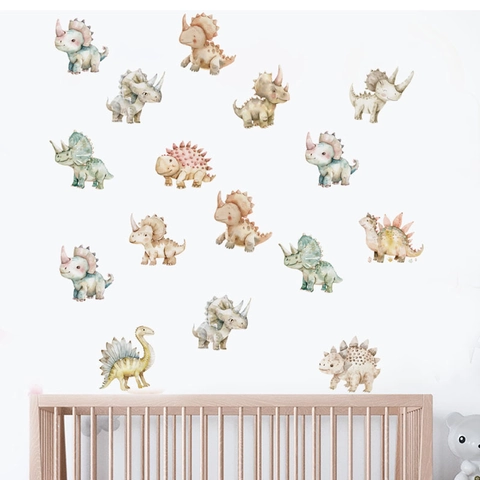 Pegatinas de Pared de Dinosaurio de Dibujos Animados de Acuarela PVC Removible Autoadhesivo Calcomanías Para Habitación
