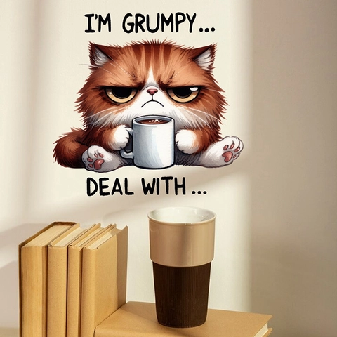Grappige Cartoon Grumpy Cat Muurstickers Afneembare PVC Dierensticker Met Engelse Zinnen Voor Slaapkamer Woonkamer Decoratie