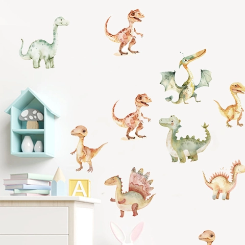 Vinilos Decorativos de Pared de Dinosaurios en Acuarela Pegatinas de Pared de Animales de PVC para Habitación Infantil Guardería